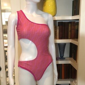 Fendi Pink Asymmetrical Cutout Swimsuit